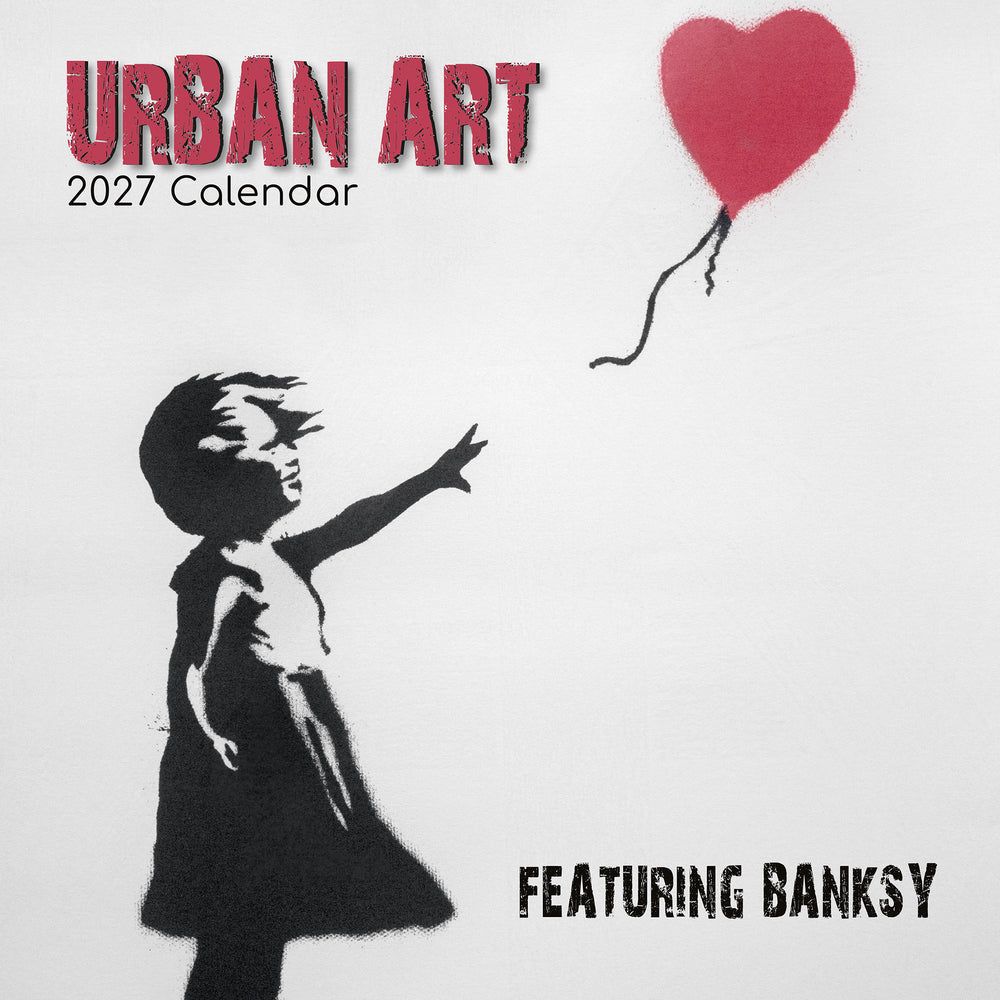 2027 Urban Art calendar featuring an illustration of a girl with a red balloon on a white background.