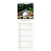 A spiral-bound January 2027 wall calendar page featuring a top photograph of a fountain garden with trimmed hedges and greenery, above a lined monthly calendar layout on a white background.