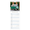 A spiral-bound January 2027 wall calendar page featuring a vintage green Volkswagen camper van at the top, with a lined monthly planner layout below on a white background.