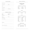 A clean two-column conversion chart template with sections for personal details, emergency contacts, weight, speed, length, and temperature conversions, shown on a white background.