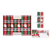 Harvey & Massey Christmas jingle bell crackers set in a red box, shown with individual crackers, wrapped bell pairs, and a small usage inset on a white background.
