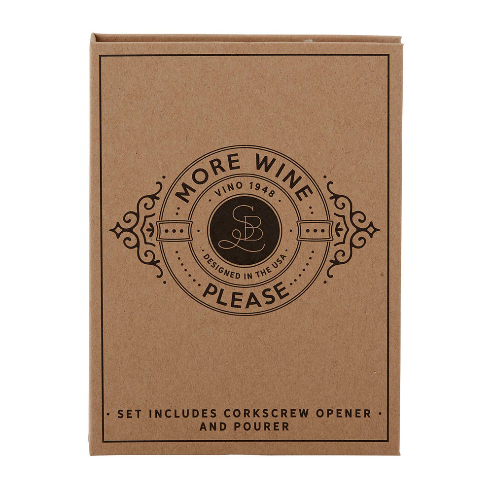 Brown box with 'More Wine Please' branding and text on a white background