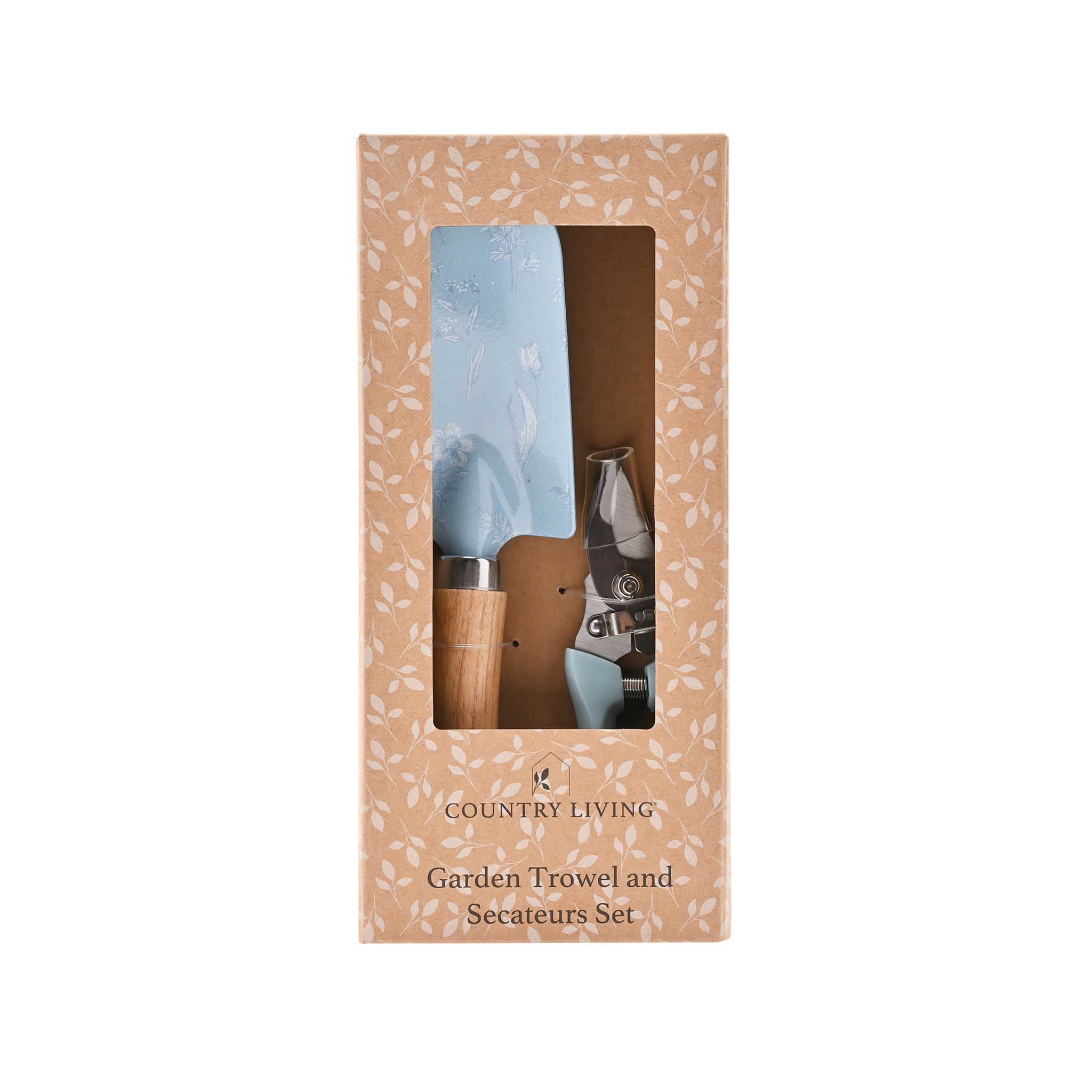 Garden trowel and secateurs set in a 'Country Living' branded box on a white background