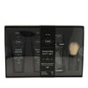 Shaving gift set with face wash, shaving gel, and brush in a black box.