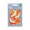 V&A notepad pack featuring a Japanese-style cranes pattern on orange and red notecards with matching envelopes, in a blue card sleeve with a green Zero Plastic badge.