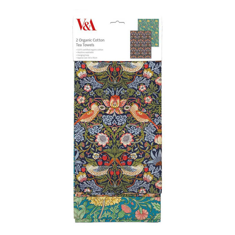 V&A William Morris tea towel set – Strawberry Thief