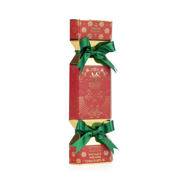 Alternative view of Asquith & Somerset body wash Christmas cracker, red
