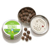 Seedball bird tin open showing seedballs.