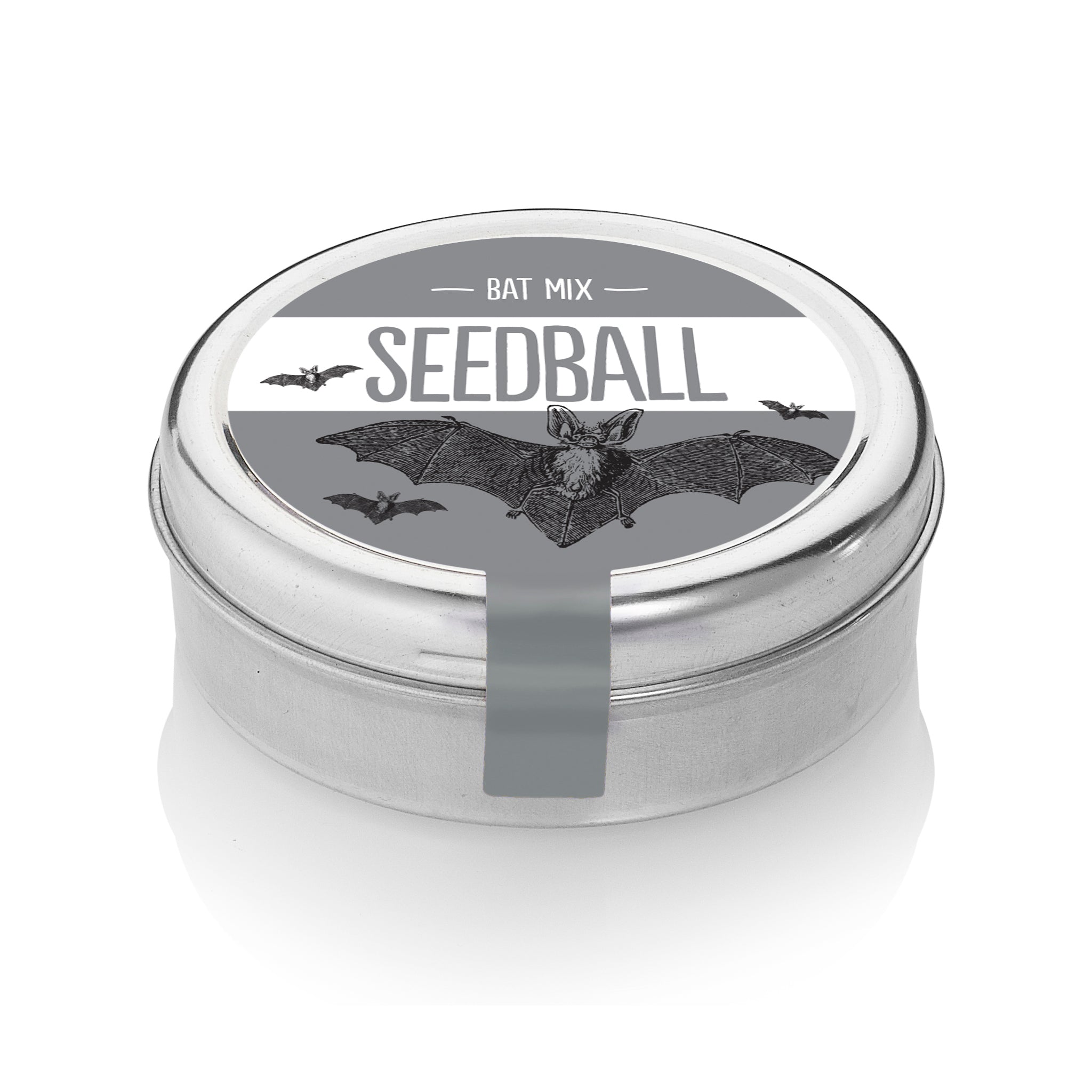 Seedball bat tin against a white background.