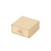 Beige presentation box, closed with a loop to pull open the tray.