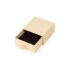 Beige presentation box in the open position against a white background.