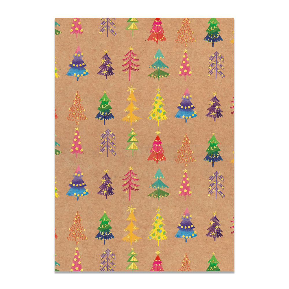 Wrapping paper with colorful Christmas tree pattern