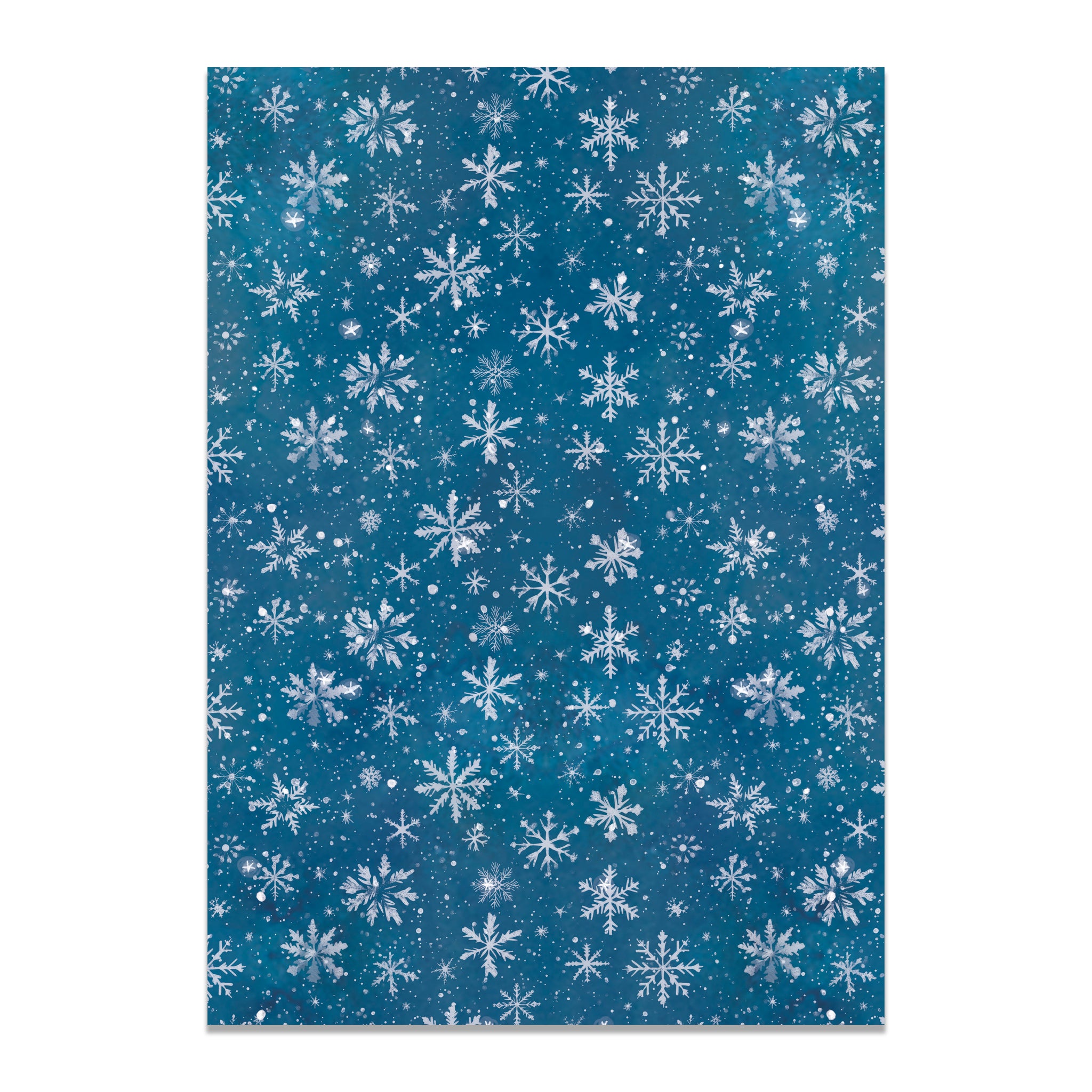 Blue wrapping paper with white snowflake pattern