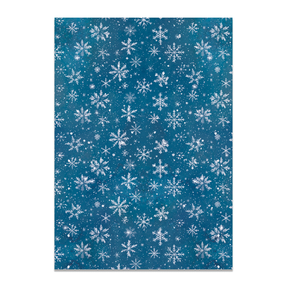 Blue wrapping paper with white snowflake pattern