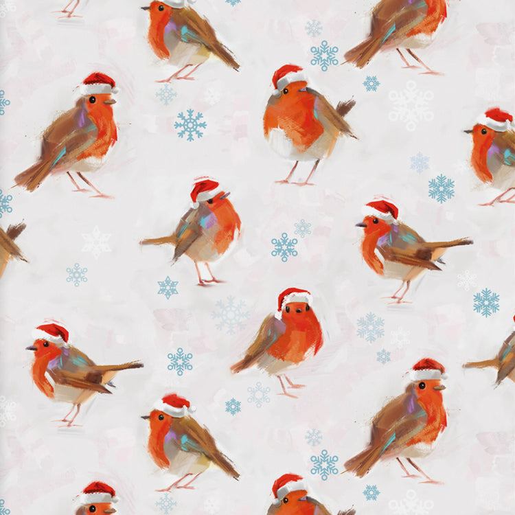Winter Robins Christmas Wrapping Paper on a roll