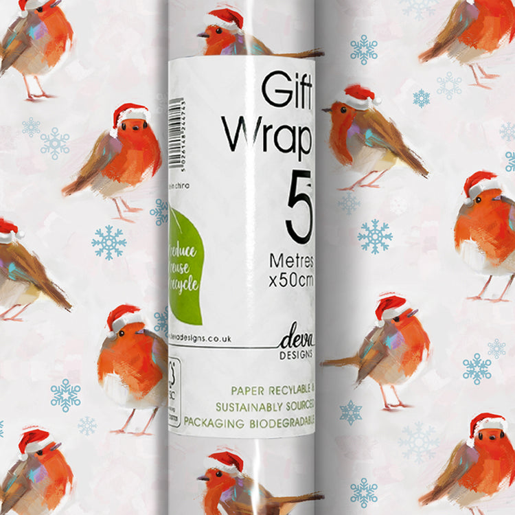 Alternative view of Winter Robins Christmas Wrapping Paper on a roll