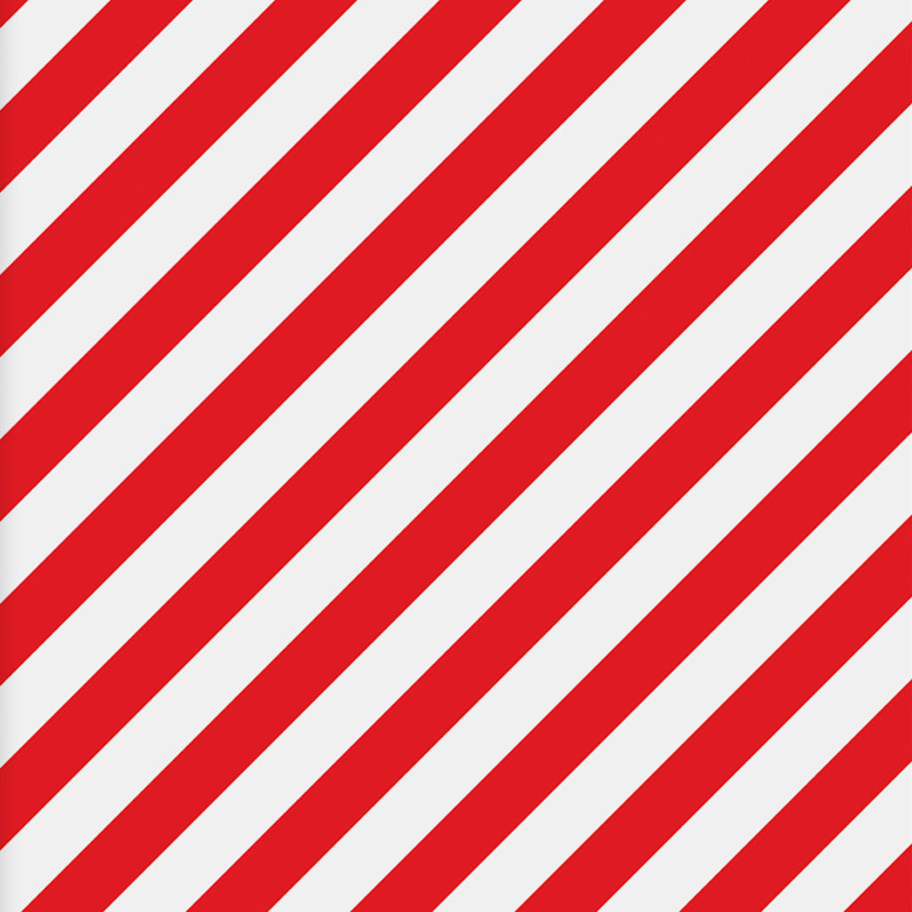 Wrapping paper with a red and white diagonal striped pattern.